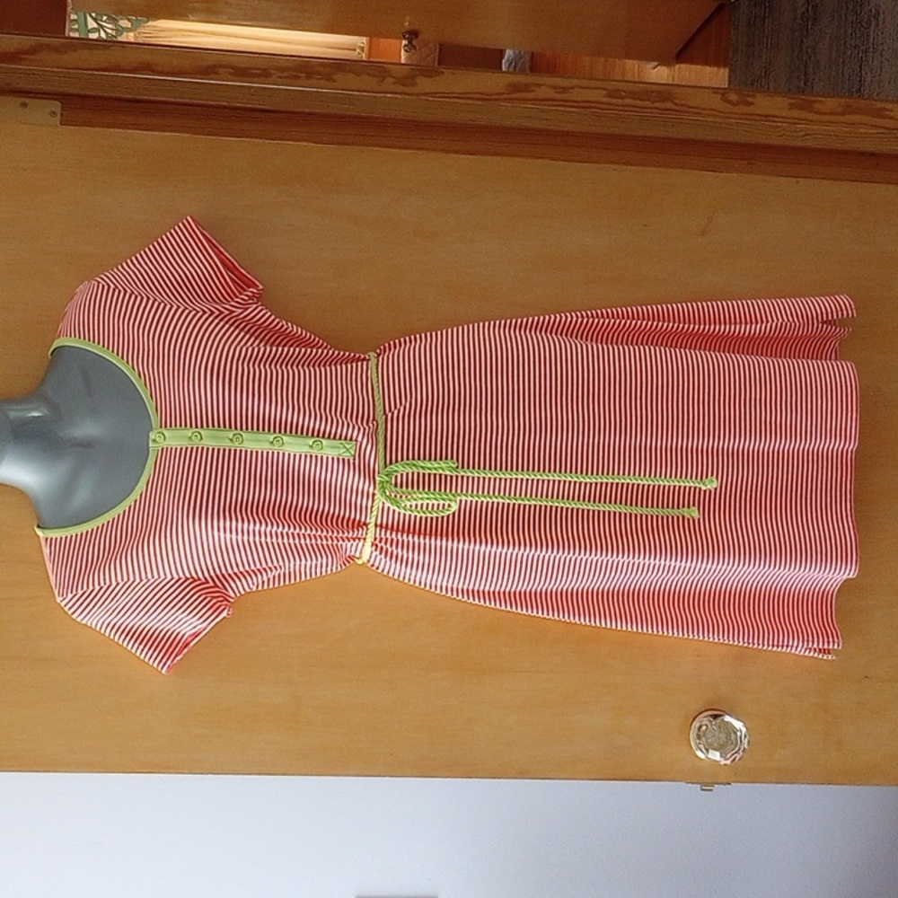 Lands End Nautical Henley Dress  (Orange, White, Lemon/Lime) - Picture 5 of 16